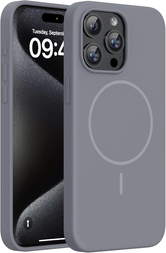 Miracase Magnetic for iPhone 15 Pro Max Case, [Soft Anti-Scratch Microfiber Lining], Compatible with MagSafe, Liquid Silicone Case Shockproof Drop Protection Phone Case for 15 ProMax, Lavender Gray