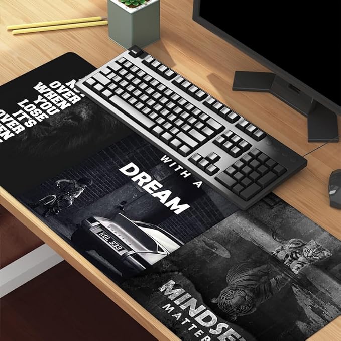 Black and White Keyboard Mat Mindset Matters Inspirational Mousepad Motivational Office Long Mouse Pad Desk Pad Mouse mat for Desktop Gamer Guy Boys Mens Office Accessories 31.5"x15.7"