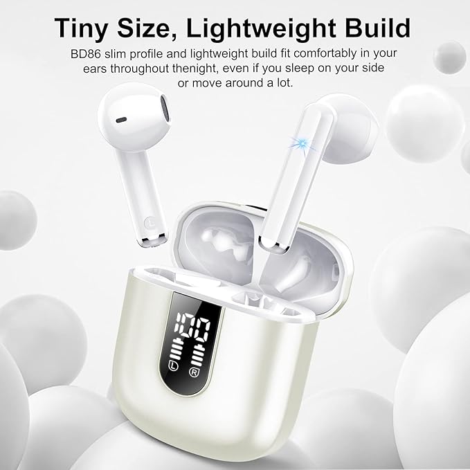 Jesebang Wireless Earbuds, Bluetooth 5.4 Headphones HiFi Stereo, Bluetooth Earbuds with ENC Noise Cancelling Mic, 36H LED Display Ear Buds, IPX7 in Ear Earphones for Phone Tablet Laptop Sports, White