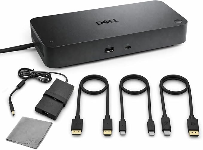 Dell Pro SD25TB4 Thunderbolt 4 Dock Bundle – 130W Docking Station, Multi-Display Support, HDMI + DisplayPort + USB C Cable, Includes Cables & Cleaning Cloth - Black
