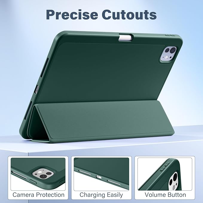 Akkerds for iPad Pro 11 Inch Case (M5/M4) 2025/2024 6th/5th Generation with Pencil Holder, for iPad Pro Case 11 Inch with Trifold Stand Protective Cover/Soft TPU Back, Auto Wake/Sleep, Pine Green
