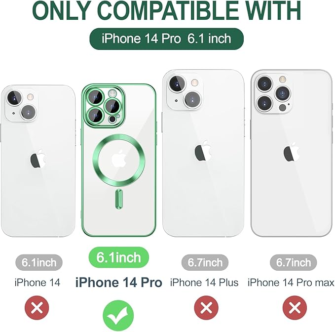 Hython Magnetic Clear for iPhone 14 Pro Case with Camera Lens Protector [Compatible with MagSafe] Luxury Plating Edge Slim Soft TPU Cover Protective Phone Case for iPhone 14 Pro 6.1", Light Green