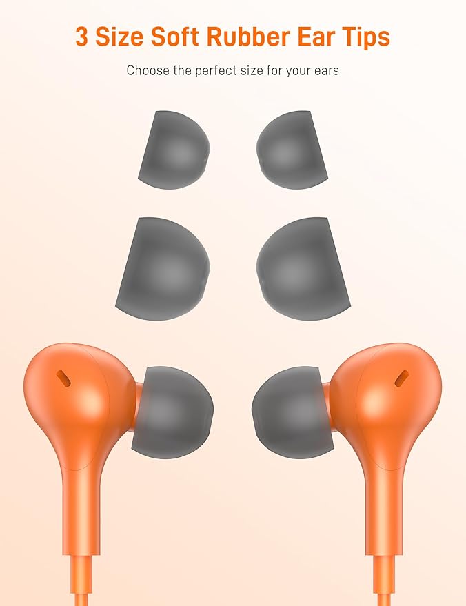 iMangoo for Apple USB C Wired Headphones, Hi-Fi Sound Corded Earbuds, Ergonomic Small in Ear Buds for iPhone 17 Pro Max/17e/16 Plus/16e/15, for Samsung S26/S25 Ultra/for Pixel Type C Earphones Orange