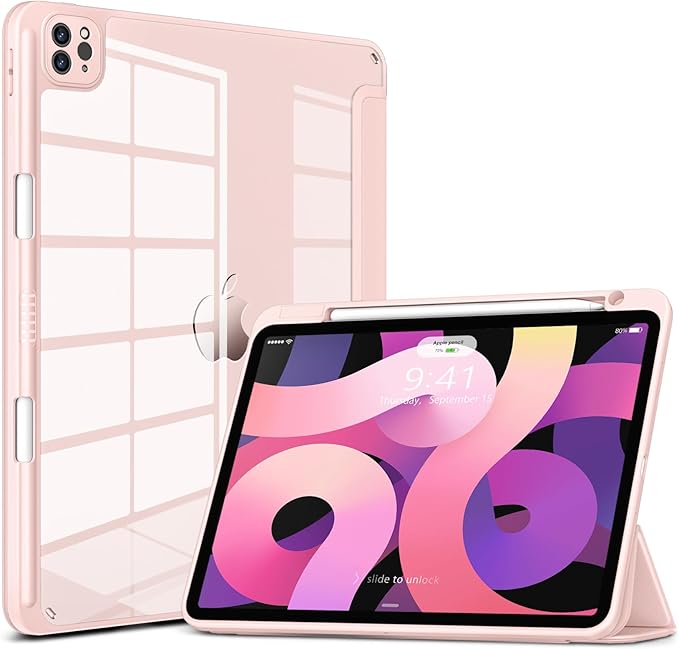 VIKESI for iPad Pro 11 Inch 4th/3rd/2nd/1st Generation Case, iPad Air 11-inch / 5th / 4th Generation Case with Clear Back,Pencil Holder,Auto Sleep/Wake,Camera Protection,Rose Gold