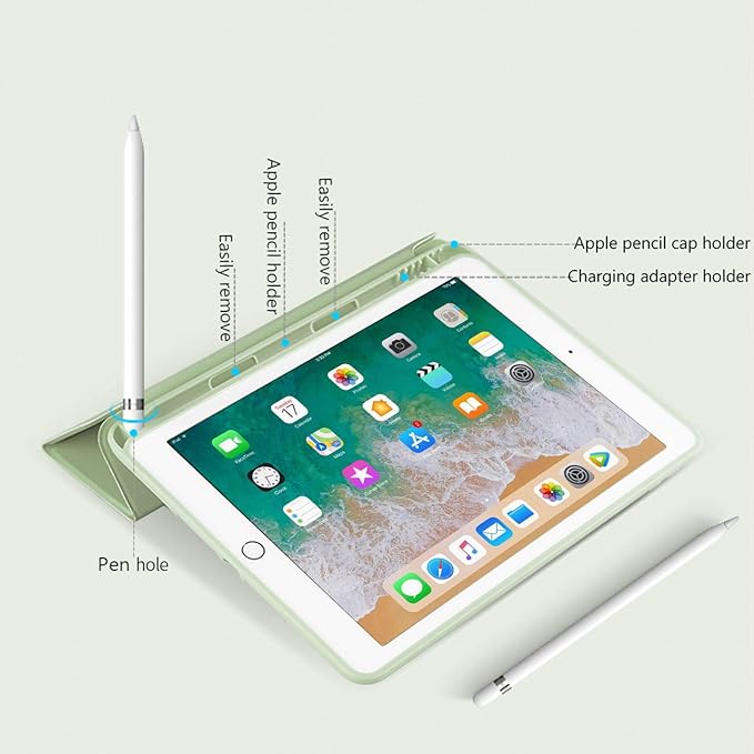 Aoub Case for iPad 6th/5th Generation Cases 9.7 inch 2018/2017 with Pencil Holder, Slim Lightweight Smart Stand Cover, Auto Wake/Sleep, Model A1893 A1954 A1822 A1823, Light Green