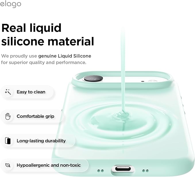 elago for iPhone Air Case, Premium Magnetic Silicone Case, Compatible with MagSafe, Liquid Silicone Material, Protective Cover, Shockproof, Slim Phone, 6.5 inch (Aqua Sky)