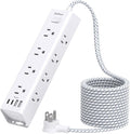 Addtam Power Strip Surge Protector with 12 AC Outlets & 4 USB Ports, 5FT Extension Cord, Flat Plug, Wall Mount, 1050J Overload Protection, Desk Charging Station for Home Office, ETL Listed, White