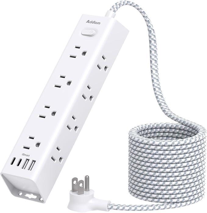 Power Strip Surge Protector with 12 AC Outlets & 4 USB Ports, 20FT Long Extension Cord, Flat Plug, Wall Mount, 1050J Overload Protection, Outlet Extender for Home Office Garage Workshop, ETL Listed