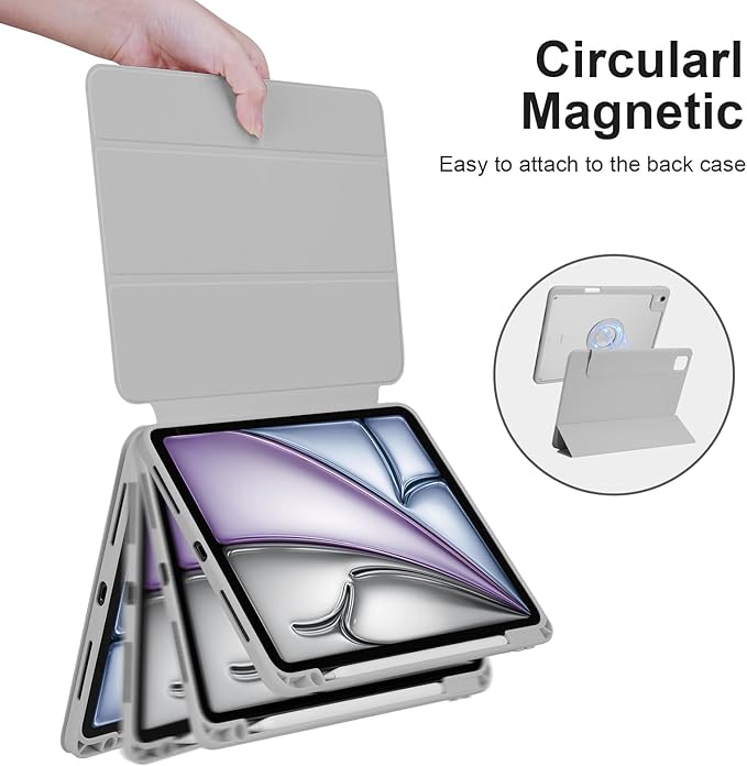 Case for iPad Air 11 Inch M4/M3/M2 2026/2025/2024, iPad Air 10.9" 5th/4th Gen. 2022/2020, iPad Pro 11" 4th/3rd/2nd 2022/2021/2020 with Pencil Holder, Vertical Stand, Detachable Magnetic, Gray