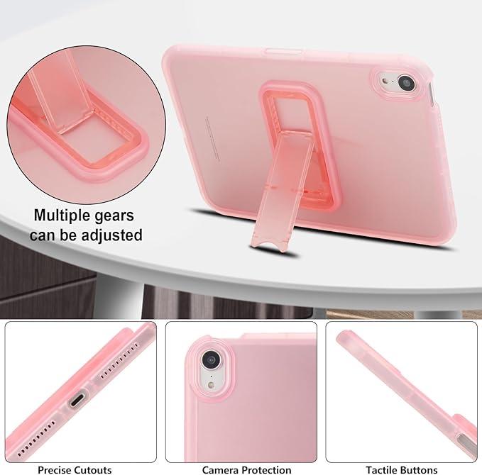 Slim Case for iPad mini 7 (A17 Pro) 2024/ Mini 6 8.3'', Built-in Kickstand Non-Slip Military Grade Drop Protection Rugged for iPad mini 7th 6th Generation, Pink