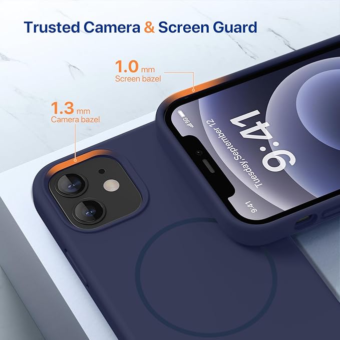 Miracase Magnetic for iPhone 12 Case/iPhone 12 Pro Case, [Soft Anti-Scratch Microfiber Lining], Compatible with MagSafe, Liquid Silicone Shockproof Drop Protection Phone Case for 12/12 Pro,Dark Blue