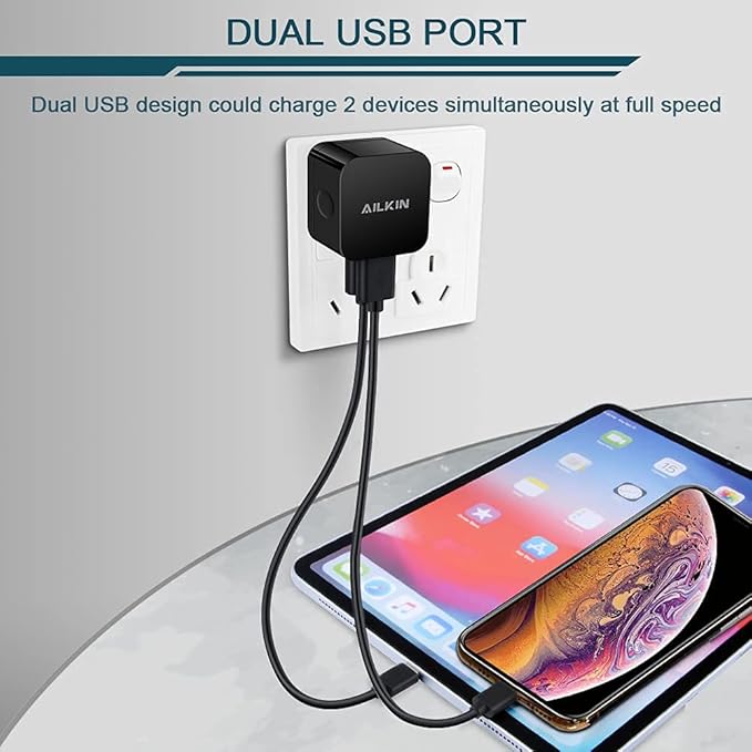 3Pack USB Wall Chargers, 2.4A Dual Port Fast Charger Block Square Flat Power AC Adapter Phone Brick Charging Station for iPhone, Samsung Galaxy, LG Stylo, Google Pixel, USB Plug House Hold Box Cube