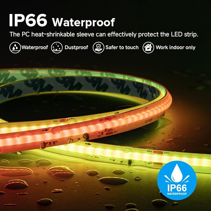 BTF-LIGHTING FCOB COB LED Strip Light IP66, WS2814 Smart IC RGBW 4000K Color Chasing Light, UL Listed DC24V 16.4FT 784LEDs/m High Density 10mm Width for Home Party DIY Decor(No Adapter or Controller)