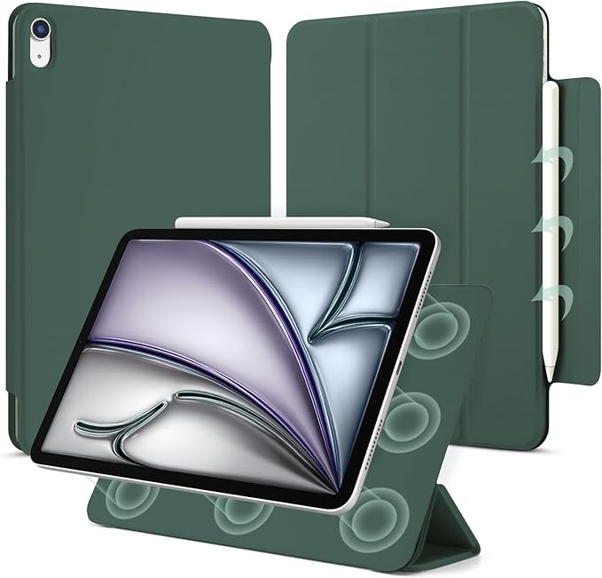 for iPad Air 13 inch M4/M3/M2 Case (2026/2025/2024,Model A3268/A3269/A3271), Auto Sleep/Wake and Magnetic Closure, Slim Trifold Stand Case, PU Leather Cover, Support Apple Pencil Pro, Green