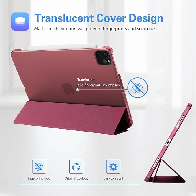 ProCase Smart Case for iPad Pro 12.9 2022/2021/2020/2018, Slim Stand Hard Back Shell Smart Cover for iPad Pro 12.9" 6th Gen/5th Gen/4th Gen/3rd Gen -Wine