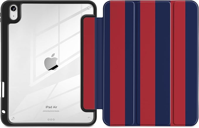 Case for iPad Air 11 inch M4 2026 M3 2025 M2 2024 Release with Pencil Holder Clear Back Shell Lightweight Shockproof TPU Edge Trifold Stand Auto Wake Sleep Cute Cover, Red Navy Stripes
