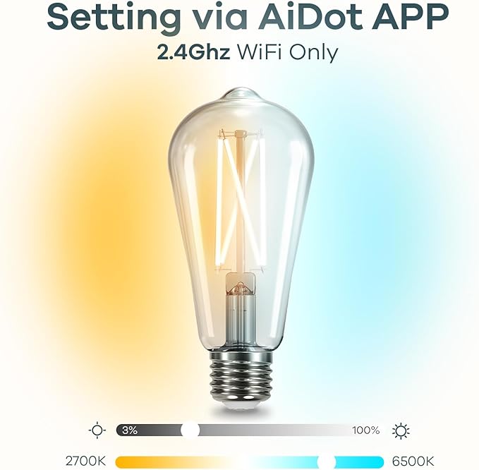 Linkind Smart Edison Bulbs, 2700K-6500K Tunable WiFi Edison Bulbs with Remote Control, 8W 60W Equivalent Dimmable ST19(ST58) Vintage Light Bulbs 800lm, Compatible with Alexa & Google Home, 6-Pack