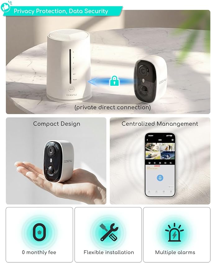 COOAU 4MP Security Cameras Wireless Outdoor, Faster Charging Solar Powered, Sharper-Image Outdoor Camera Wireless,No Subscription,PIR Detection,Surveillance System for Wide-Area Whole-House Coverage