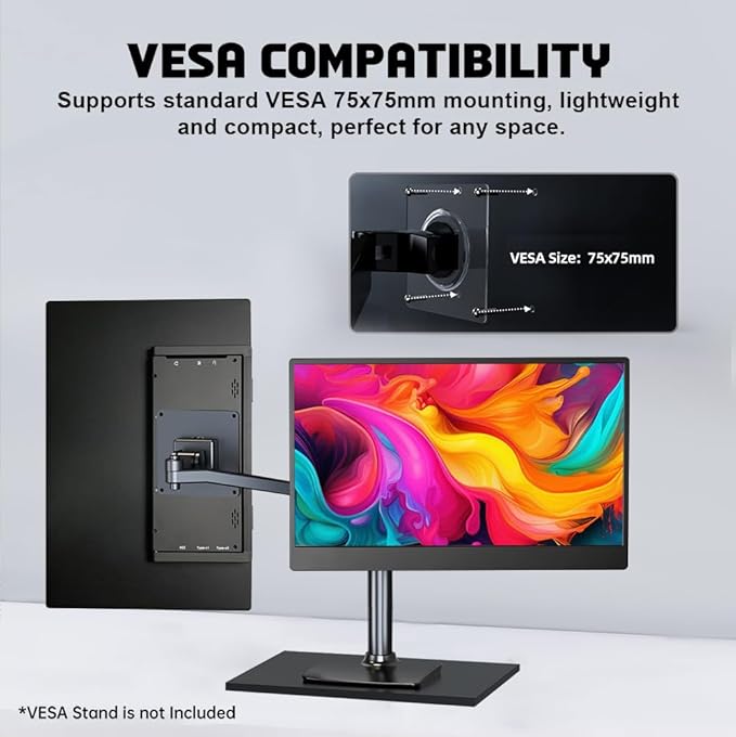 14 inch 4K Ultra-Slim Portable Monitor 3840x2160 UHD Wide Screen USB-C HDMI VESA HDR IPS External Display Plug&Play for Laptop PC Phone (14inch 4K No Touch)