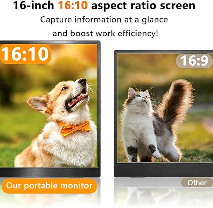 16” 4K Portable Monitor UHD 3840×2400 16:10 400 Nits Gaming Display,IPS HDR External Second Screen,Vertical Monitor for Laptop/Mac/PC/PS5/Xbox with Speakers Stand,VESA Compatible
