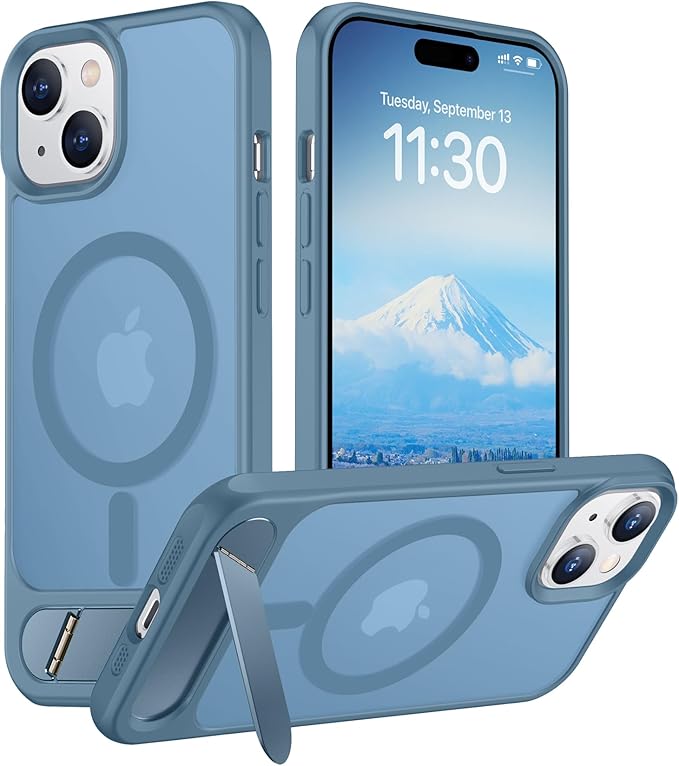 Magnetic Compatible with iPhone 15 Case, [Built-in Invisible Kickstand][Compatible with MagSafe] [Military Grade Shockproof] Slim Translucent Matte Phone Case for iPhone 15 6.1"