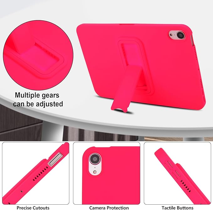 Case for iPad mini 7th & 6th Gen with Kickstand, Soft TPU + Hard PC Ultimate Delicate Touch Feeling Shockproof Protective Back Cover for iPad mini 7th 6th Women Men, Rose