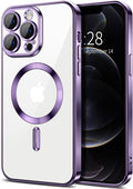 Hython Magnetic Clear for iPhone 12 Pro Case with Camera Lens Protector [Compatible with MagSafe] Luxury Plating Edge Slim Soft TPU Cover Protective Phone Case for iPhone 12 Pro 6.1", Deep Purple