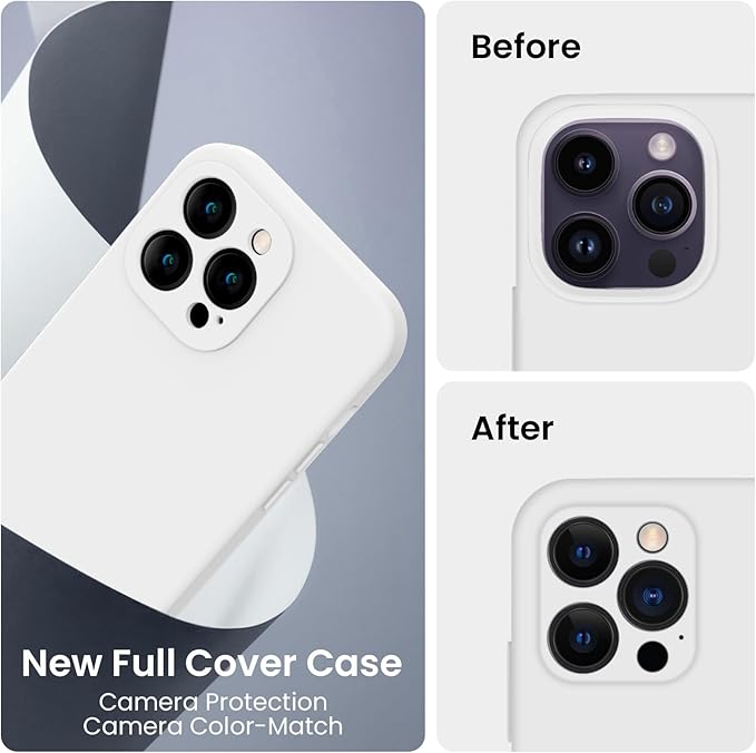 FireNova Designed for iPhone 14 Pro Max Case, Silicone Upgraded [Camera Protection] Case, Soft Anti-Scratch Microfiber Lining Inside, 6.7 inch, White