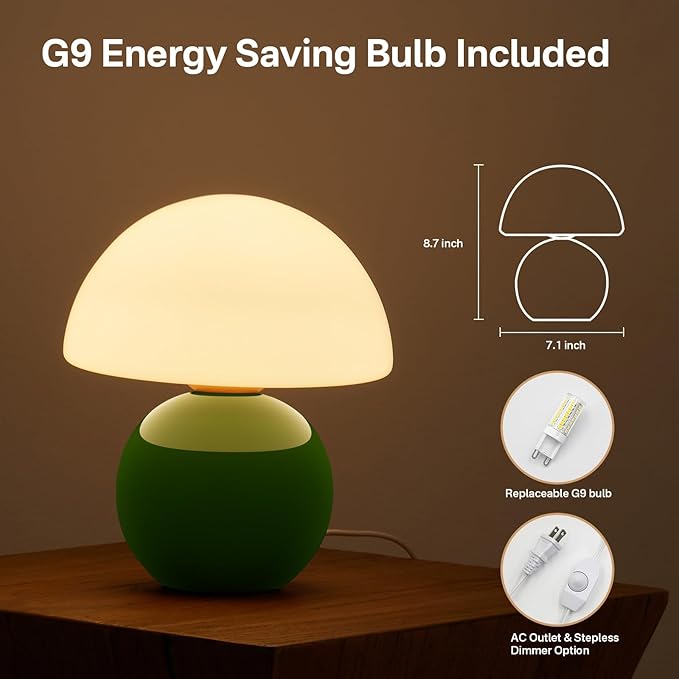 Dawnwake Mushroom Lamp Table Lamp for Bedroom,Desk Bedside Small Lamps for Living Room Night Stands,Mushroom Decor Cute Mini Modern Mid Century Lamps,Unique Aesthetic Living Room Decor(Dark Green)