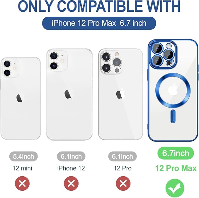 Hython Magnetic Clear for iPhone 12 Pro Max Case with Camera Lens Protector [Compatible with MagSafe] Plating Edge Slim Soft TPU Cover Protective Phone Case for iPhone 12 Pro Max 6.7", Deep Blue