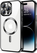 Hython Magnetic Clear for iPhone 14 Pro Case with Camera Lens Protector [Compatible with MagSafe] Luxury Plating Edge Slim Soft TPU Cover Protective Phone Case for iPhone 14 Pro 6.1", Black