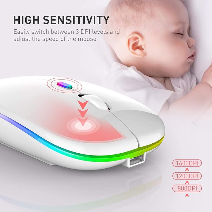 PEIBO Bluetooth Wireless Mouse for Laptop mac MacBook ipad MacBook air MacBook pro pc Desktop Computer Windows Chromebook Notebook (White White)