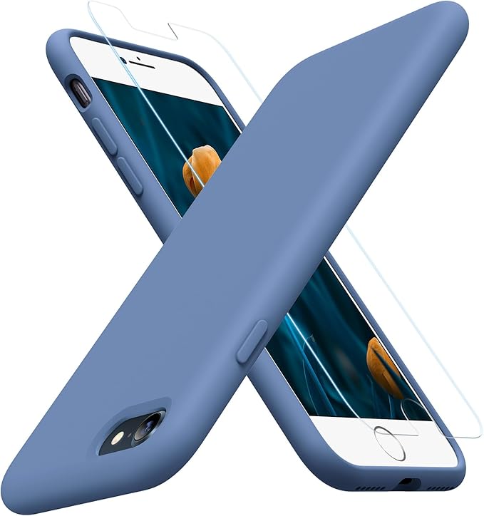 Miracase Ultra Slim Designed for iPhone SE Case 2022(3rd Gen)/iPhone SE 2020 Case(2nd Gen)/iPhone 7 Case/iPhone 8 Case with Screen Protector, Multi-Color Silicone Shockproof Phone Case(Glass Blue)