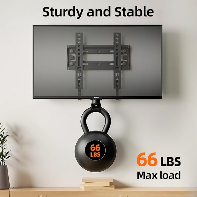 IWORBOARD 32 40 42 inch Fixed TV Monitor Wall Mount for LED LCD TVs & Monitor, Low Profile Small RV TV Mount, Easy Slim Flat Wall Bracket, Max VESA 200x200mm, 66lbs, Single Stud, Fit 19 24 42 inch