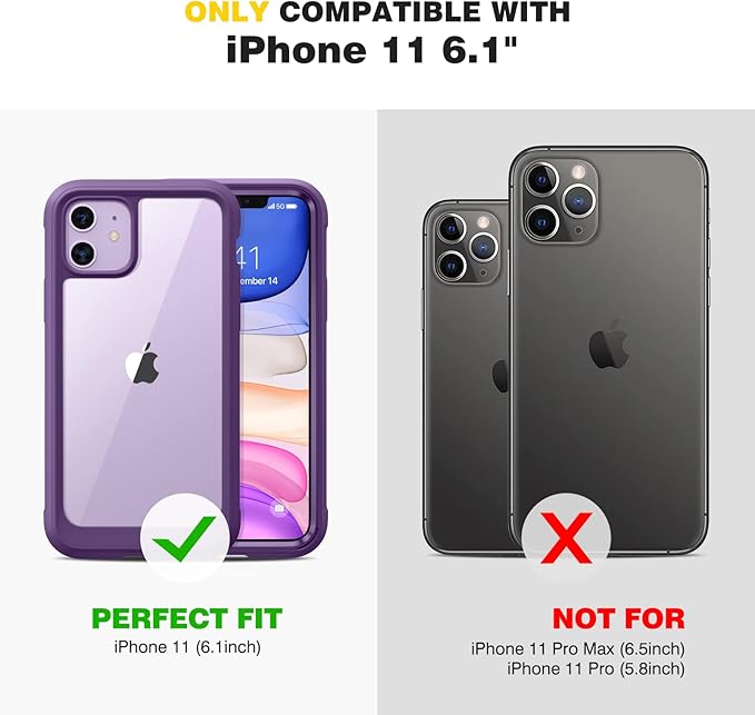 Diaclara Compatible with iPhone 11 Case, Full Body Rugged with Built-in Touch Sensitive Anti-Scratch Screen Protector, Soft TPU Bumper Case Clear Compatible with iPhone 11 6.1" (Purple and Clear)