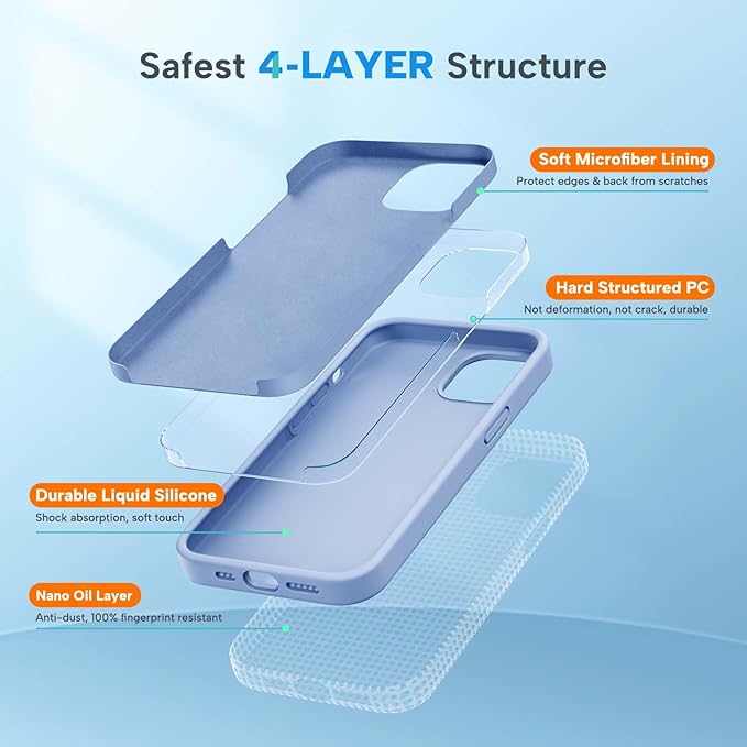 Miracase Designed for iPhone 13 Pro Case, with Tempered Glass Screen Protector, Waterproof Liquid Silicone Phone Case Cover for 13 Pro 6.1 inch, Clove Purple