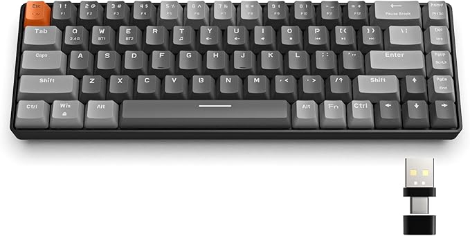 MAGIC-REFINER RK68 60% Wireless Mechanical Keyboard, Bluetooth 5.0/2.4GHz with Dual Mode 2-in-1 Receiver, Compact 68-Key Hot Swappable Gaming Keyboard, Linear Red Switch for PC Mac Xbox Smartphone