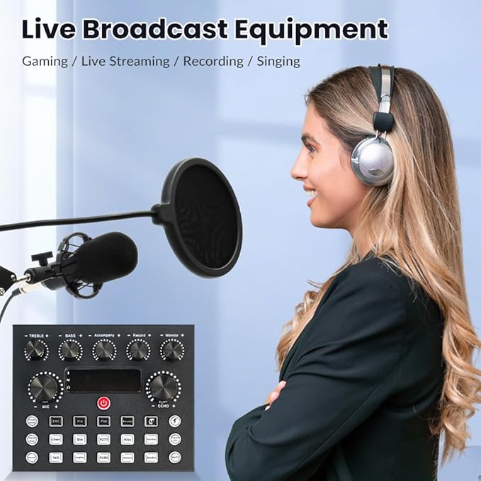 Podcast Equipment Bundle for 2, Audio Interface with BM-800 Condenser Microphone, V8s Sound Card with Voice Changer, Podcast Equipment for Podcasting, Recording, Singing, Streaming, Gaming