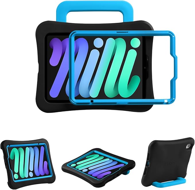 Kids Case for iPad mini 7 (A17 Pro) 2024 /iPad Mini6 2021, Light Weight Heavy Duty/Shockproof/Drop Proof with Handle/Kickstand, Child Friendly Cover for iPad mini 7th/6th Gen 8.3inch (Black)