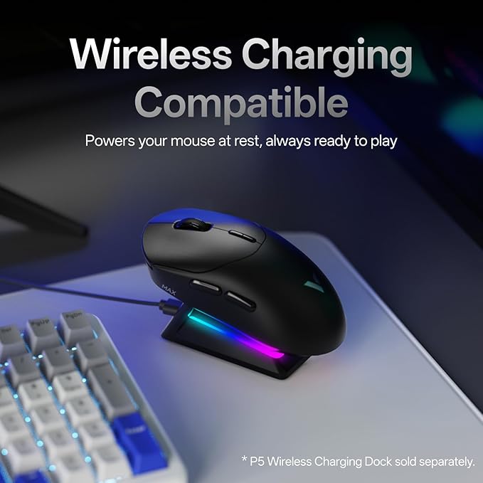 Rapoo VT2 MAX Wireless Gaming Mouse, True 8K Wireless Polling Rate, 53g Lightweight, Up to 750 Hr Battery, Nordic nRF54L15 MCU, 120-Million Optical Switch, 10 Programmable Buttons, Macro Enabled