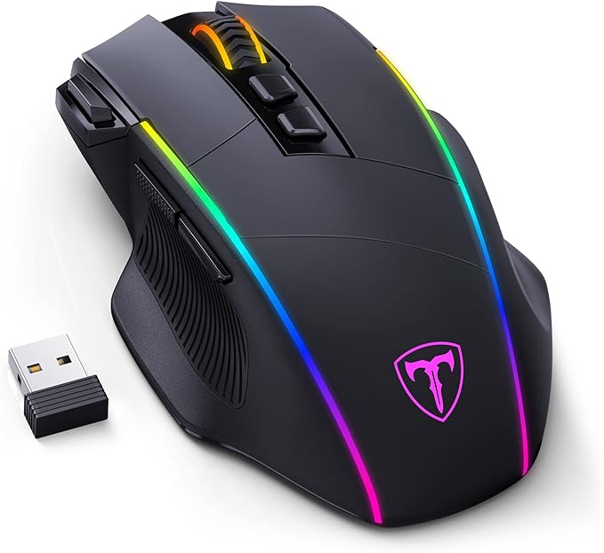 RisoPhy Wireless Gaming Mouse, 3 Modes - 2.4G/USB-C/Bluetooth 6 Level 10000DPI Chroma RGB Backlit Ergonomic 8 Programmable Buttons, 58H Capacity Rechargeable Computer Mouse for PC/Mac/Laptop