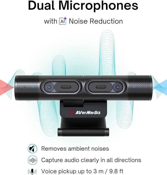 AVerMedia PW313D DualCam 2K Document Camera and Webcam for PC/Mac/Laptop, Autofocus, AI Noise Reduction, Online Teaching, Works with Zoom/Teams/Google Meet, Includes Tripod, TAA/NDAA Compliant