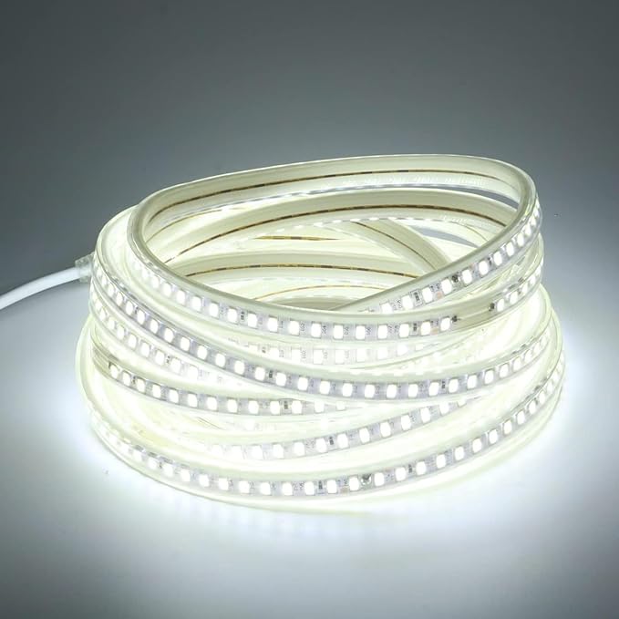 AC 110 Volt LED Light Strip Flexible Cuttable 6.56 ft Outdoor LED Lights Waterproof IP67 SMD 5730 120LEDs/m 6000K Cold White Rope Lights for Bedroom Wall Kitchen Cabinets Home Decor