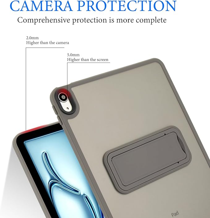 Shockproof Case for iPad Air 11-inch M4/M3/M2 (2026/2025/2024) for Women Men, Kickstand Slim Fit Rugged Bumper Lightweight Anti-Scratch Bumper Case Cover for iPad Air 11", Gray