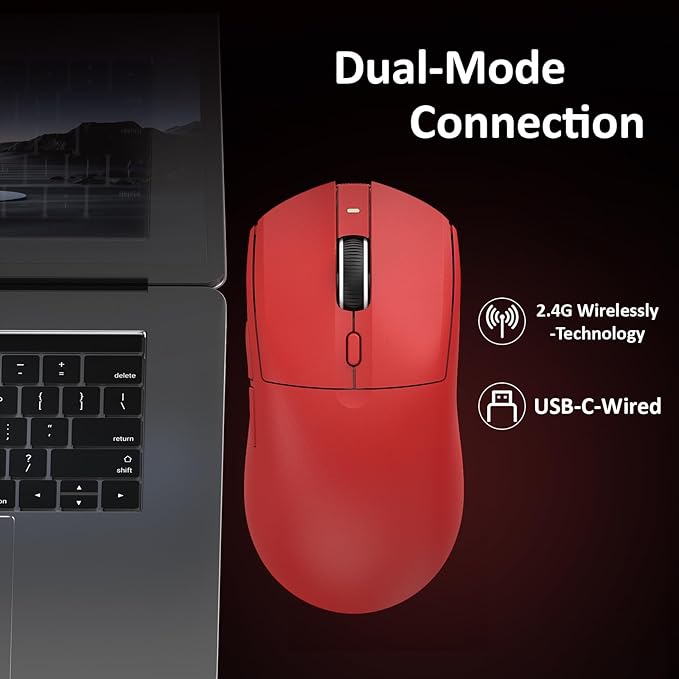 AJ139PRO Dual-Mode 2.4G/Wired Gaming Mouse, 59g Lightweight Design, PAW3395 Sensor, 26K DPI, 300mAh Battery with 40-Hour Battery Life for Windows, Mac Gamer.