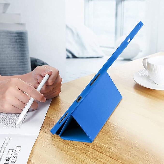 Cases for iPad Pro 12.9 Case 6th/5th/4th Generation (2022/2021/2020) with Pencil Holder [Apple Pencil Wireless Charging] Soft TPU Smart Tri-fold Stand Protective Cover(Blue)