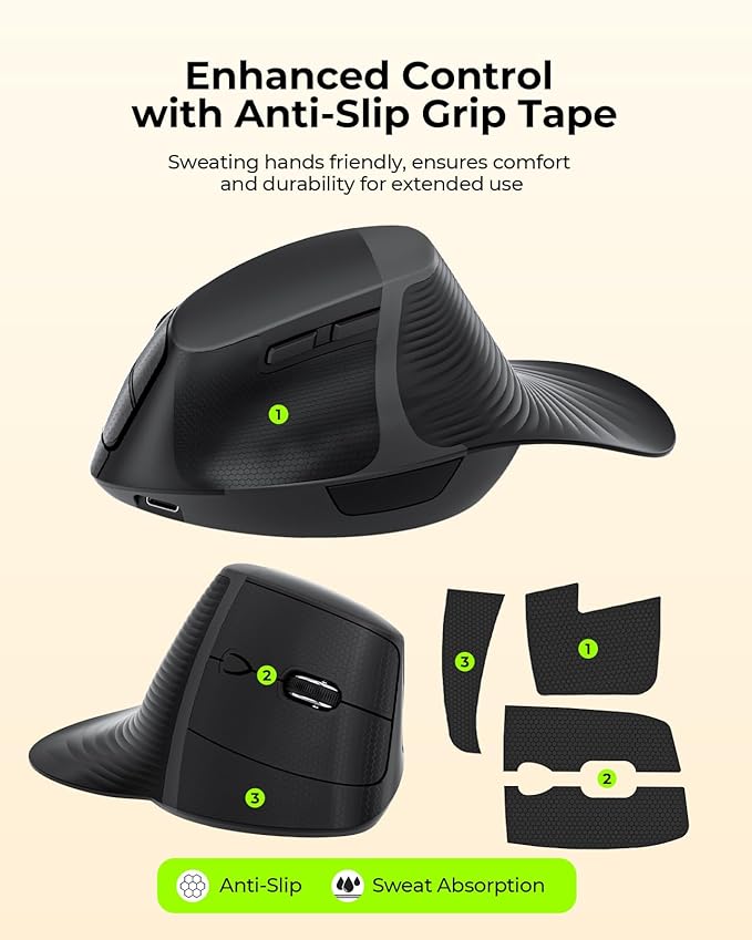 Seenda MOE302 Vertical Ergonomic Mouse with Palm Rest, Rechargeable Wireless Mouse for Wrist Pain Relief, One-Click Desktop Shortcut, Silent Click, 4 DPI, USB & Type-C Receiver, for Laptop & PC(Black)