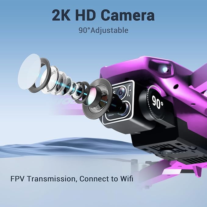 Drones with Camera for Adults 2k One-Key Take Off/Landing FPV RC Drone with Camera for Beginners Headless Mode, 3 Speeds, 360° Flip, 2 Batteries Mini Drone for Adults Purple
