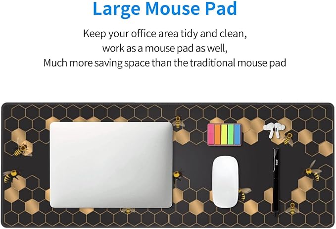 Honeycomb Bee Gaming Mouse Pad Extended Large Mouse Mat 31.5 X 11.8 Inch Nonslip Rubber Base Long Desk Pad Stitched Edges Mousepad Mice Pad for Office Home Game