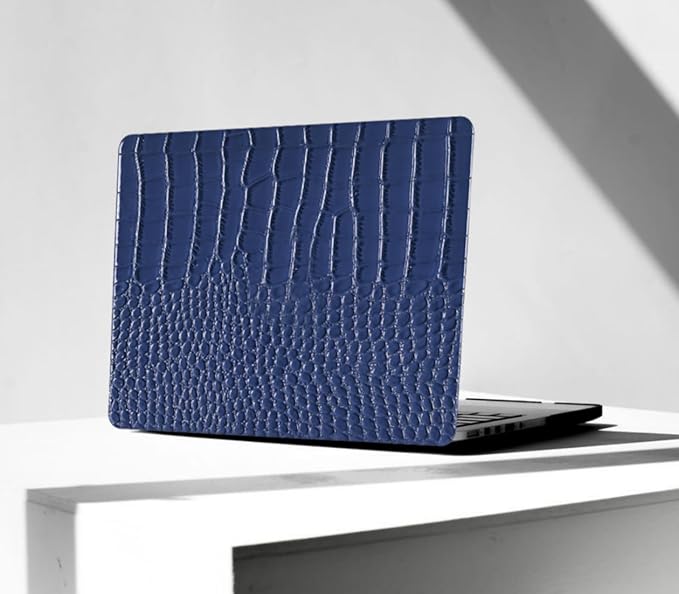 Compatible with Crocodile MacBook Air 13 inch Case 2021 2020 2019 2018 M1 A2337 A2179 A1932, Textured Elegant Luxury Aligator Skin Snakeskin PU Leather Hard Shell & Keyboard Cover, Blue